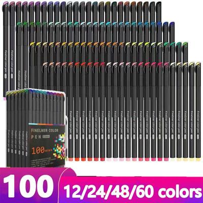 12/24/48/60/100 цветов, набор цветных ручек-линеров 0,38 мм, цветная ручка для рисования эскизов, тонкий маркер, идеально подходит для заметок в журнале