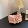 Solid Color Women Underarm Bag PU Leather Bow Handbag Simple Bowknot Shoulder Bag  Office Worker