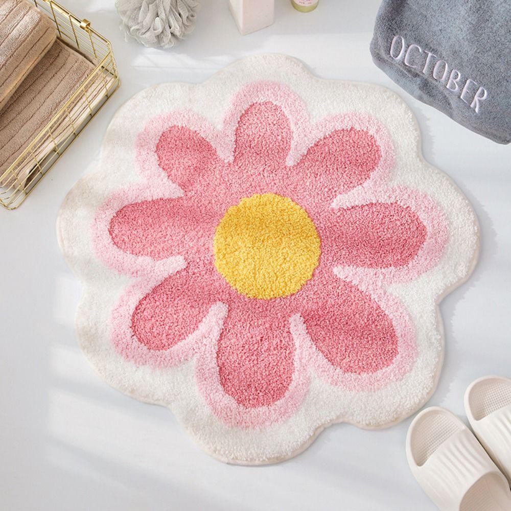 Anti-slip Floor Mat Round Rug Creative Flower Shaped Carpet Bedside
