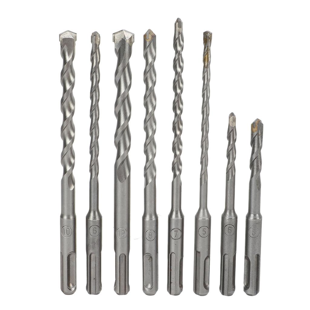 8Pcs Hammer Drill Bit Carbide Tip 2 Flute Drilling Tool Set Kit for Concrete