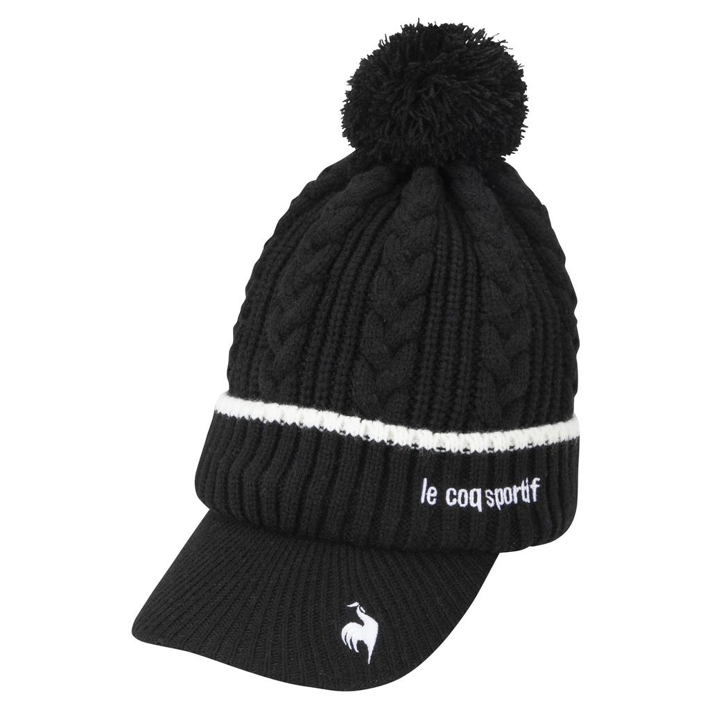 Le Coq Sportif Golf LG4FCP40L Knit Hat with Bonbon and Perfect for Winter Golf Women's Brim, Black,
