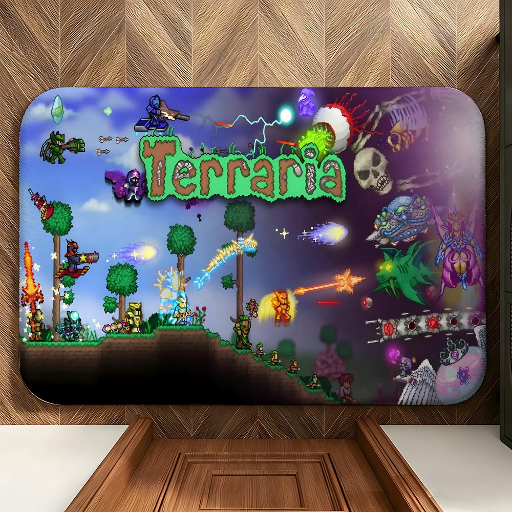 Игровой коврик для пола T-Terraria, мягкий фланелевый коврик для прихожей, нескользящий, впитывающий влагу, коврик для пола в ванную комнату, спальню