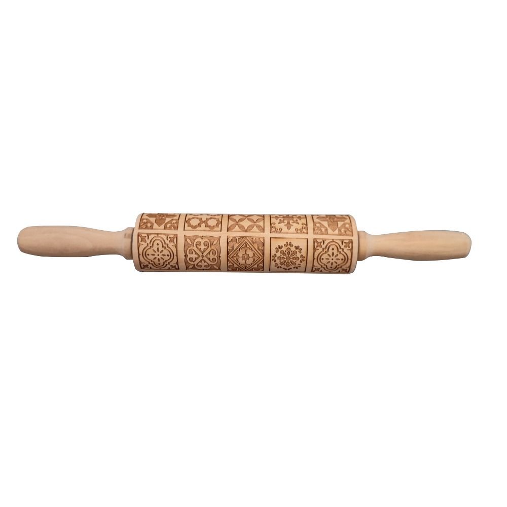 Square Grid Patterned Roller Laser Engraved Embossed Wooden Rolling Pin Cookies Mold Dough