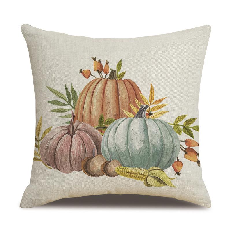 Thanksgiving Linen Pillowcase Autumn Pumpkin Print Pillow Cushion Cover