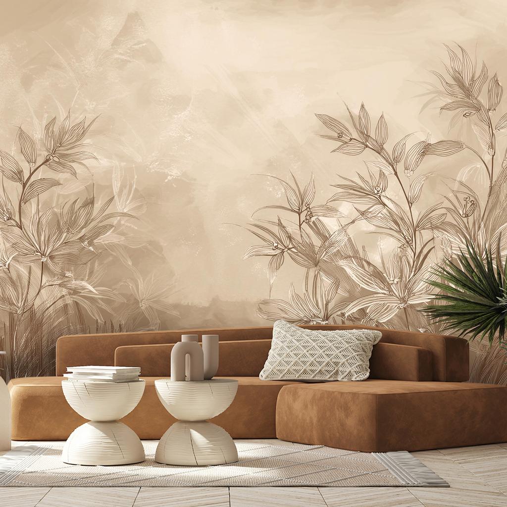 Wallpaper Plants Meadow Beige