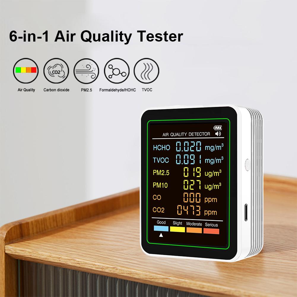 6 In 1 Multifunctional Air Quality Monitor Household Formaldehyde TVOC HCHO PM2.5 CO Air Quality Tester Carbon Dioxide Detector