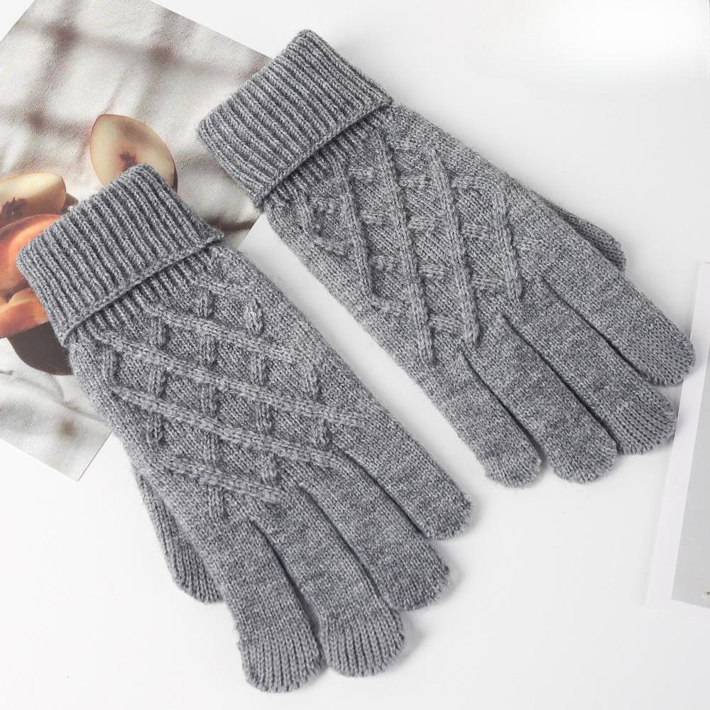 Вязаные перчатки теплые однотонные женские осенне-зимние вязаные перчатки для отдыха на открытом воздухе перчатки с тремя пальцами для сенсорных экранов