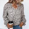 2023 повседневные свободные женские топы с длинным рукавом и v-образным вырезом, женские рубашки, модная шифоновая блузка с цветочным принтом, женская одежда с оборками 28421