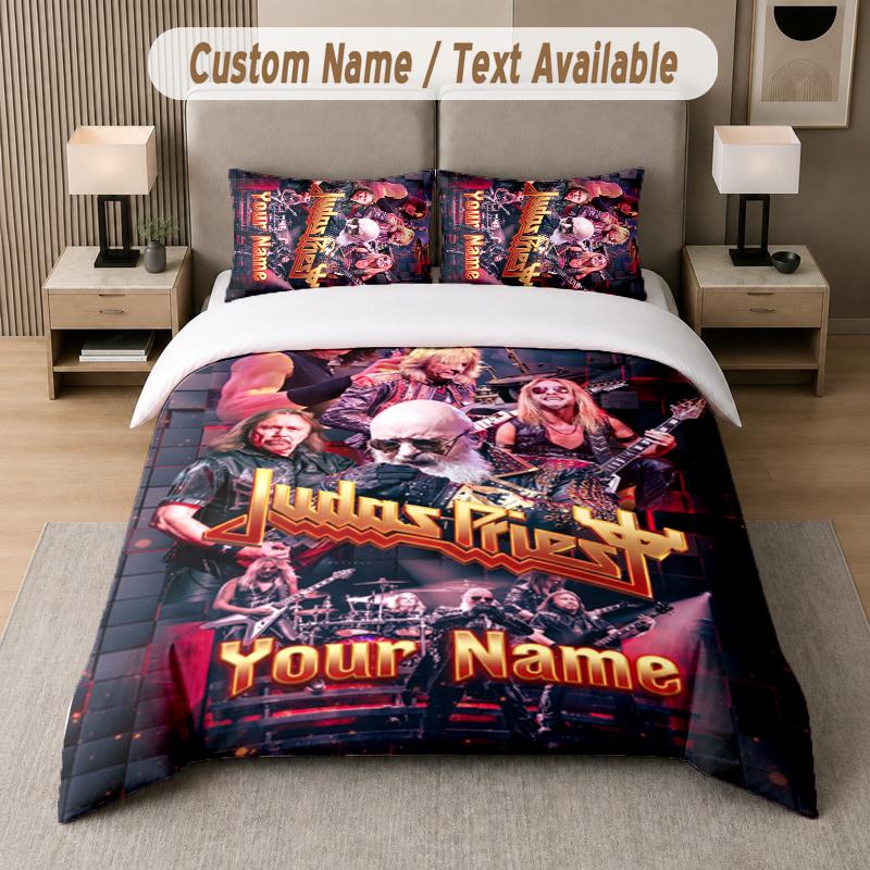 Custom Name Judas Priest 3Pcs Duvet Cover Set Personalized Text Bedding Pillowcases Bedroom