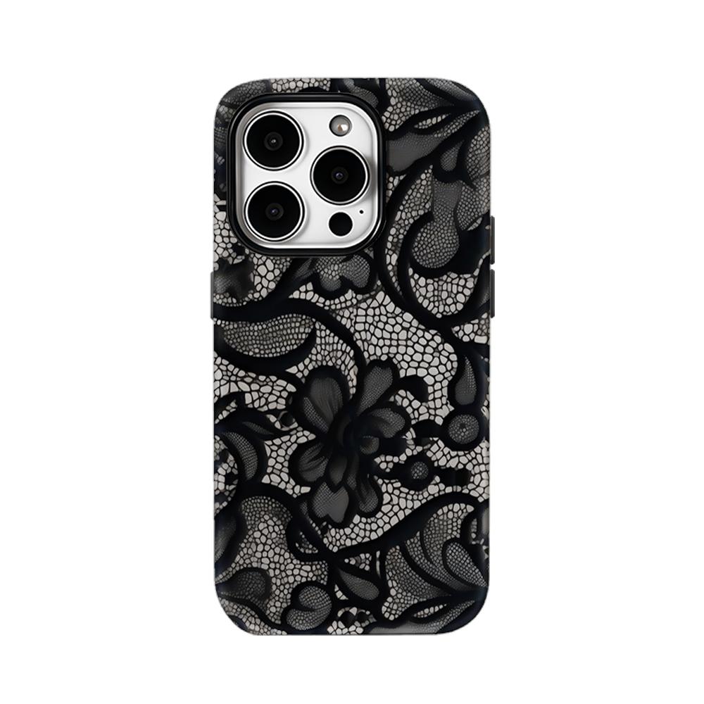 Роскошный черный чехол с кружевным узором для iPhone 16 15 14 13 12 11 Pro Max Plus, Роскошная магнитная двухслойная задняя крышка