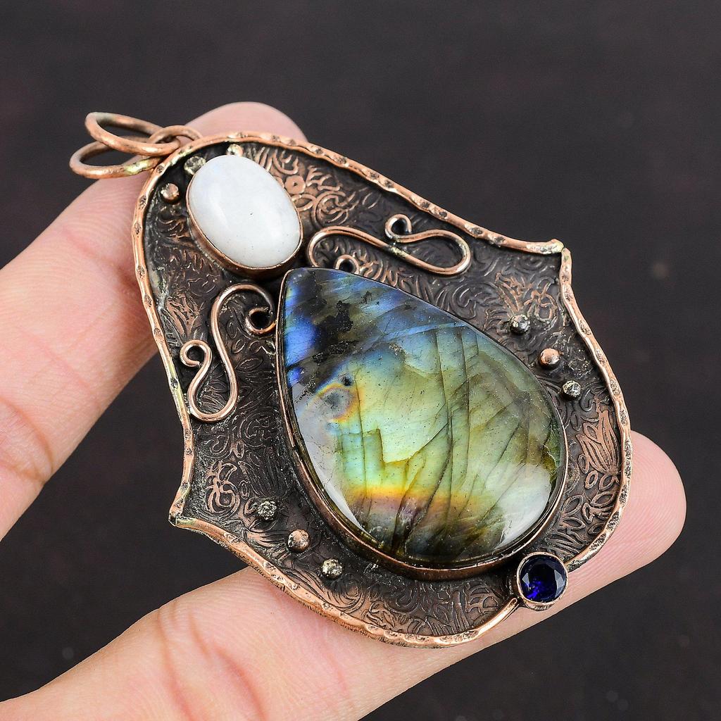 Labradorite Pendant Rainbow Moonstone Pendant Tanzanite Quartz Pendant Copper Pendant Elegant Gemstone Pendant Handmade Jewelry Gift for Him