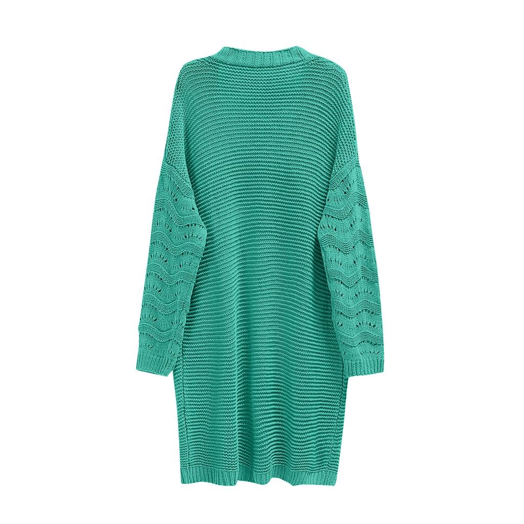 Женский однотонный длинный повседневный кардиган, вязаный со свободным свитером-пальто