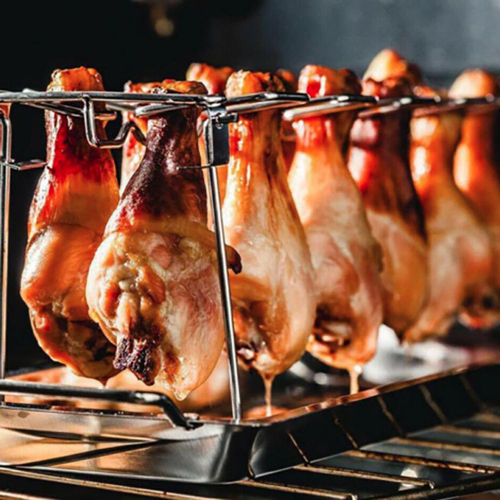 Chicken Leg Wing Grill Rack Multi Slots Barbecue Poultry Chicken Leg Roaster Foldable Stainless Steel Roaster Stand