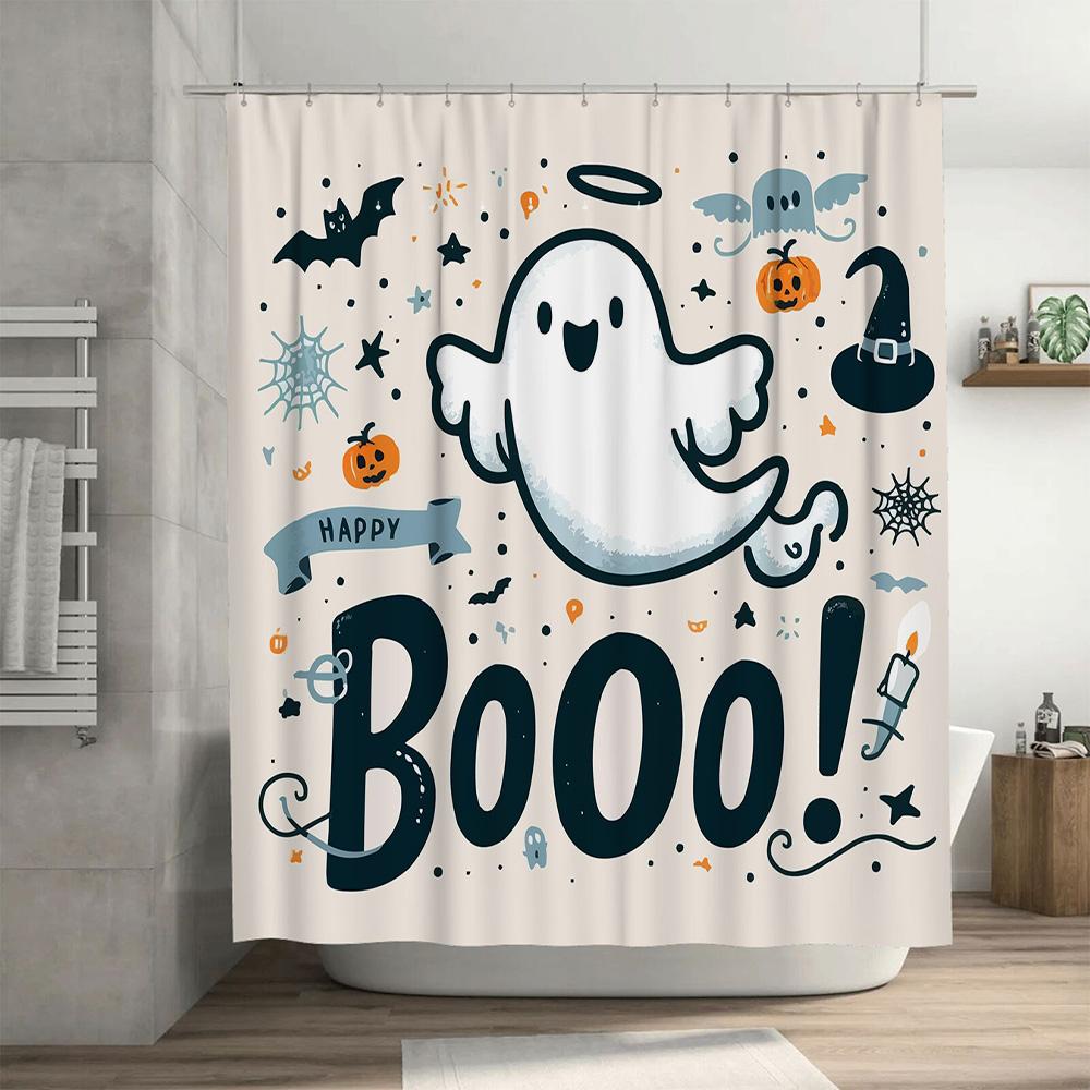 Шторка для душа Boo в хэллоуинском стиле с привидениями и тыквами декоративный аксессуар для ванной комнаты для жуткого сезона (Товар №12345