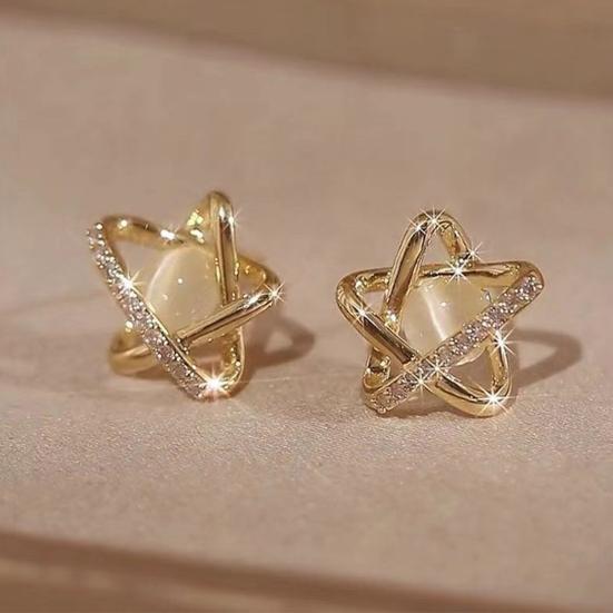 1 пара сережек-гвоздиков в форме полой звезды со стразами и искусственным опалом, легкие сплавные серьги-гвоздики, женские украшения для выпускного вечера, вечеринки, свидания