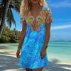 Summer Fashion Women's V Neck Short Sleeve Retro Pattern Printed Dress Sex Short Skirt Dresses