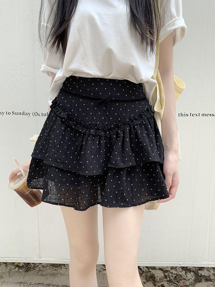 Юбка мини-юбка балетного стиля с высокой талией для женщин, летние милые юбки А-силуэта с бантом в горошек
