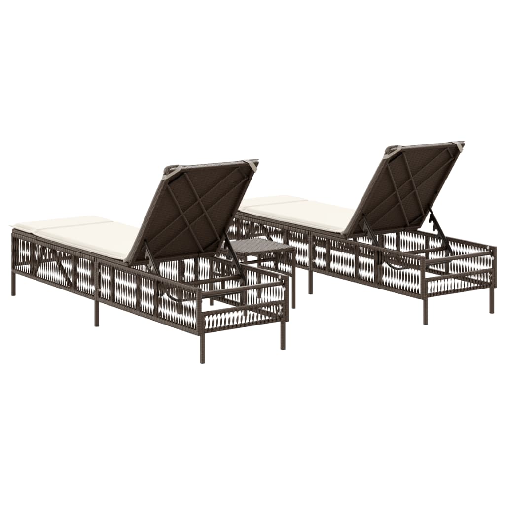 2 Piece Sun Lounger Set with Table Brown Poly Rattan