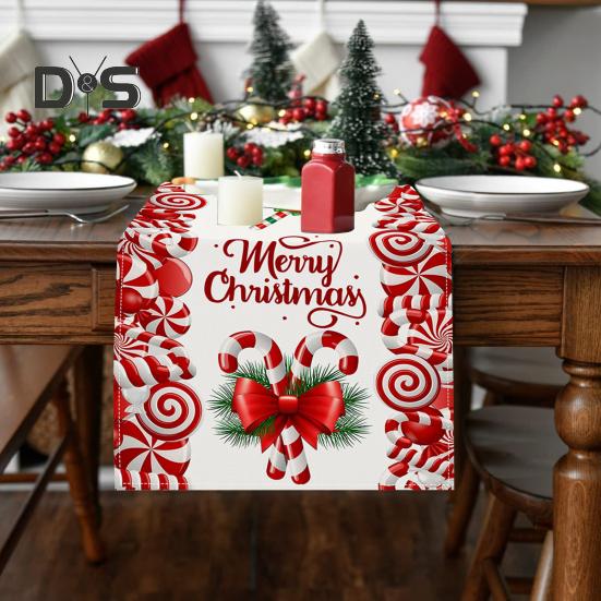 Рождественская дорожка для стола с принтом в виде конфет и букв, прямоугольная, простая в уходе, защита стола, праздничная атмосфера, банкеты, праздничные украшения для вечеринок, скатерть