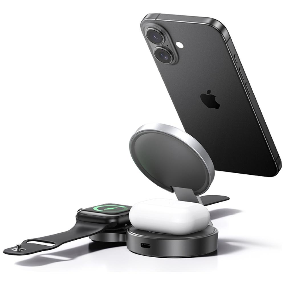 USAMS Foldable 3-in-1 Inductive Charger 15W for Phone/Apple Watch/Headphones CD234WXC01 (US-CD234)