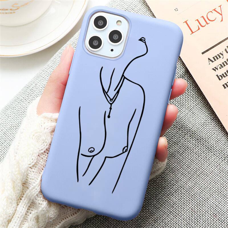 Boobs Art Print Harajuku Phone Case for iPhone 12 Mini Pro Max 11 Pro Max X XR XS 8 7 6s Plus Candy Purple Silicone Cases