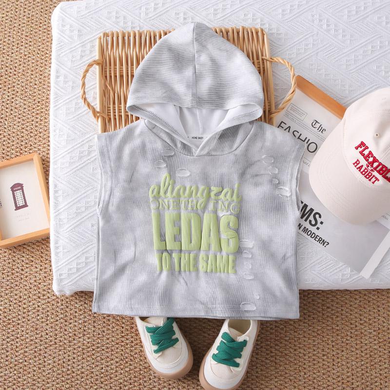 Boys' Hooded Sweatshirt Set, Fashionable Letter Long Sleeved Top for Spring and Autumn, Casual Jeans, Children's Three Piece Set