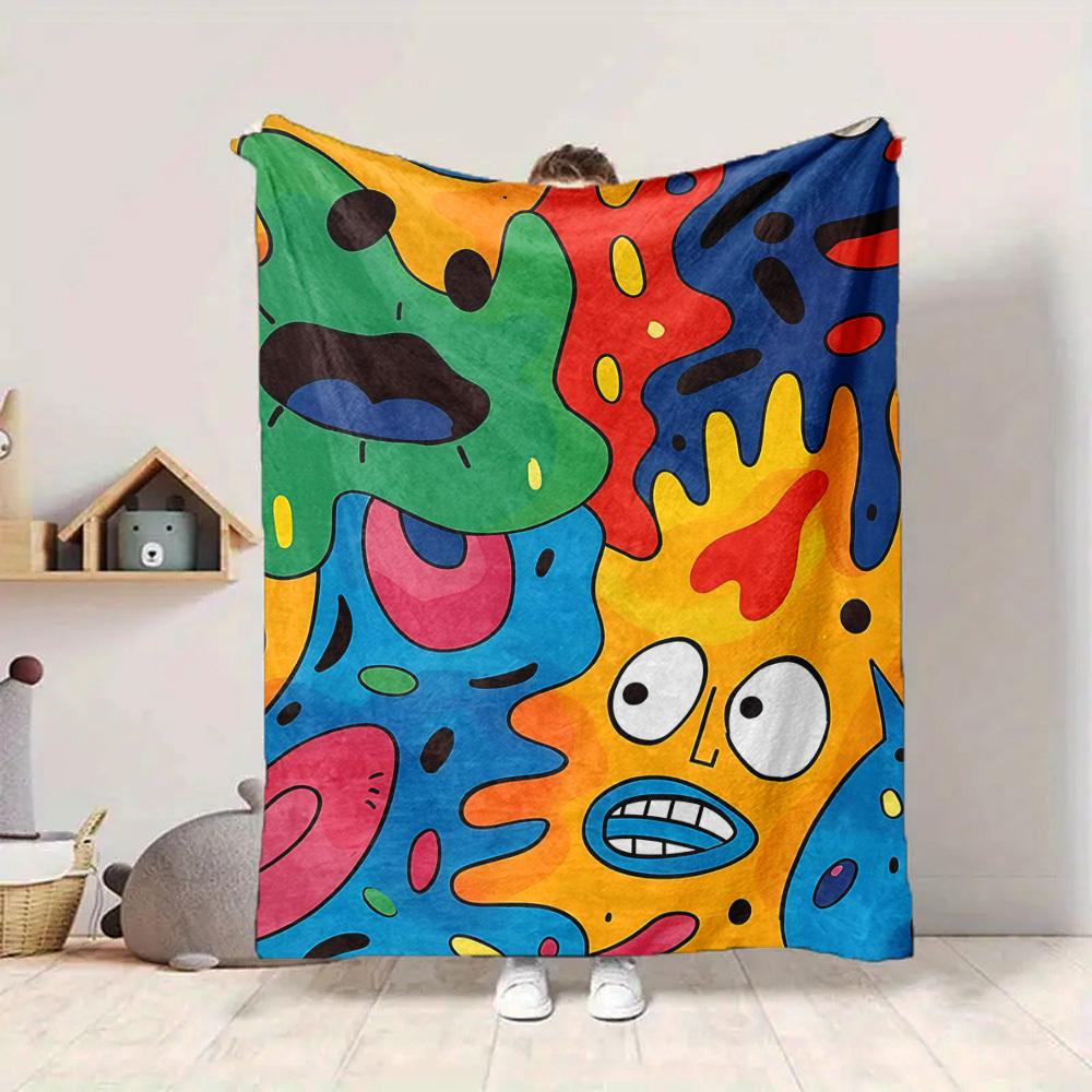 1pc Colorful Cartoon Pattern Blanket Warm, Cozy, And Soft, Suitable for Sofas, Beds, Cars, And Office Use.Perfect for Camping And Travel, Making It a