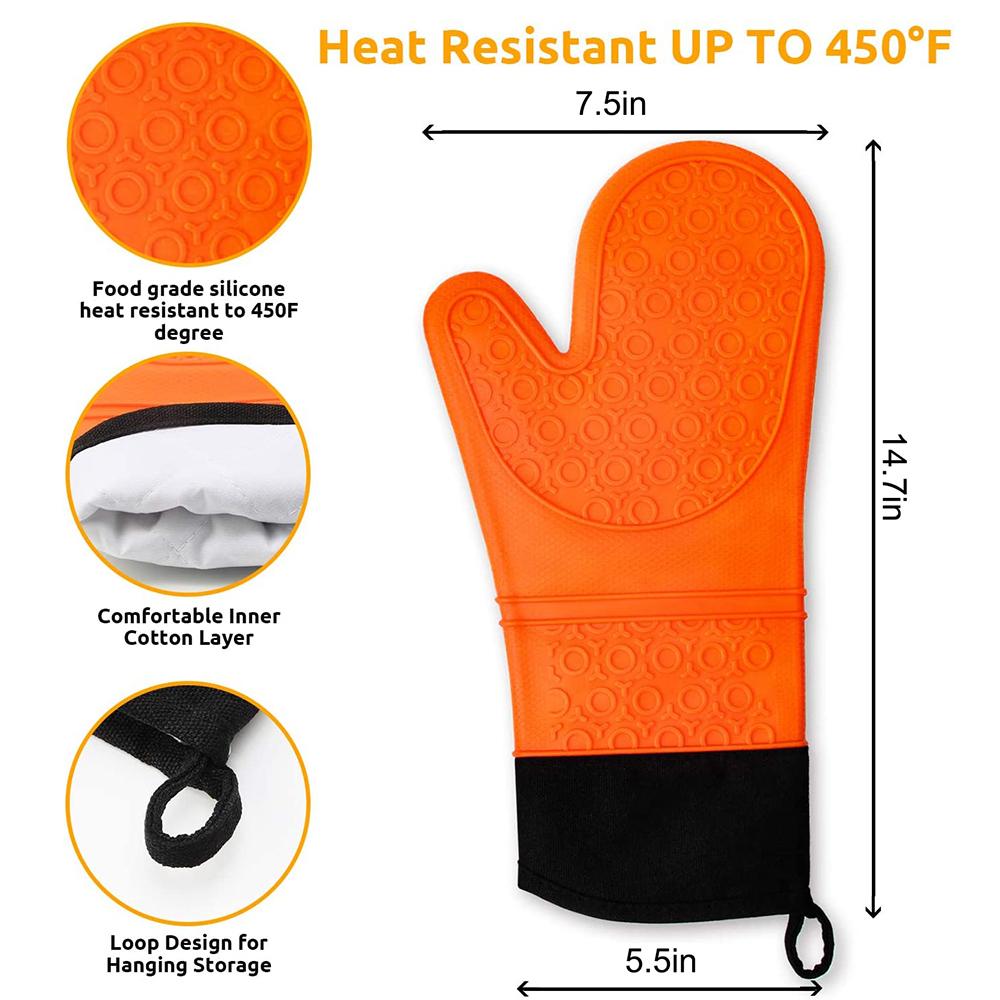 Double Layer Baking Gloves Heat-Resistant Silicone Gloves With Cotton Kitchen Oven Mitts Microwave Glove Non-Slip Pot Holders