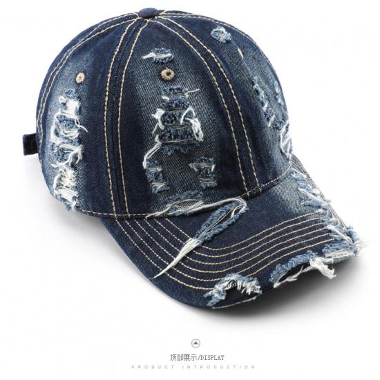 Women's washed denim baseball cap with a distressed look, suitable for outdoor activities, providing warmth, sun protection, and shade