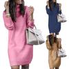 Women Autumn Turtleneck Long Sleeve Warm Loose Knitted Sweater Knee-length Dress