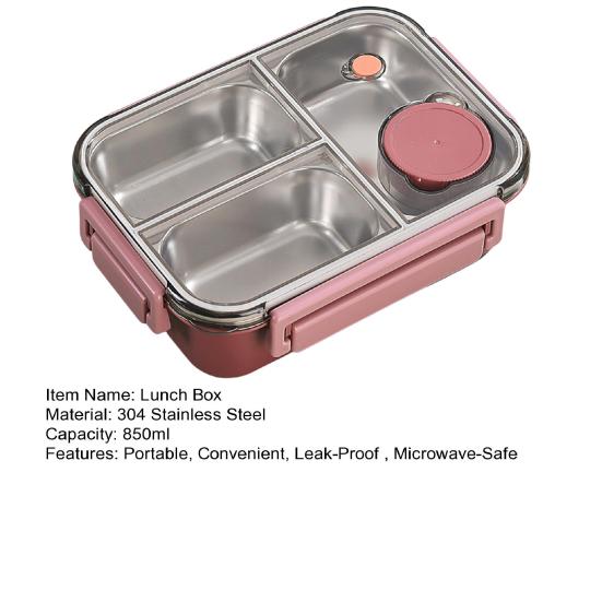 850ml Lunch Box Stainless Steel Bento Box for Adults Leakproof Stackable Lunch Container with Divided Compartments Easy to Carry Meal