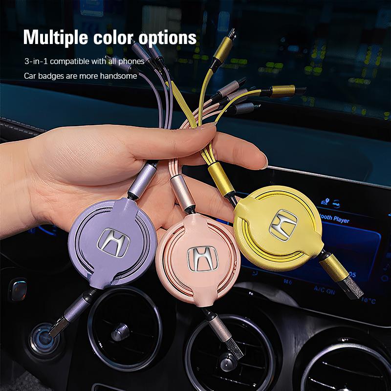 pzsh2 Car Interior Charging Data Cable Scalable 3 In 1 Phone Charger For Honda civic accord fit jazz pilot CRV odyssey passport city