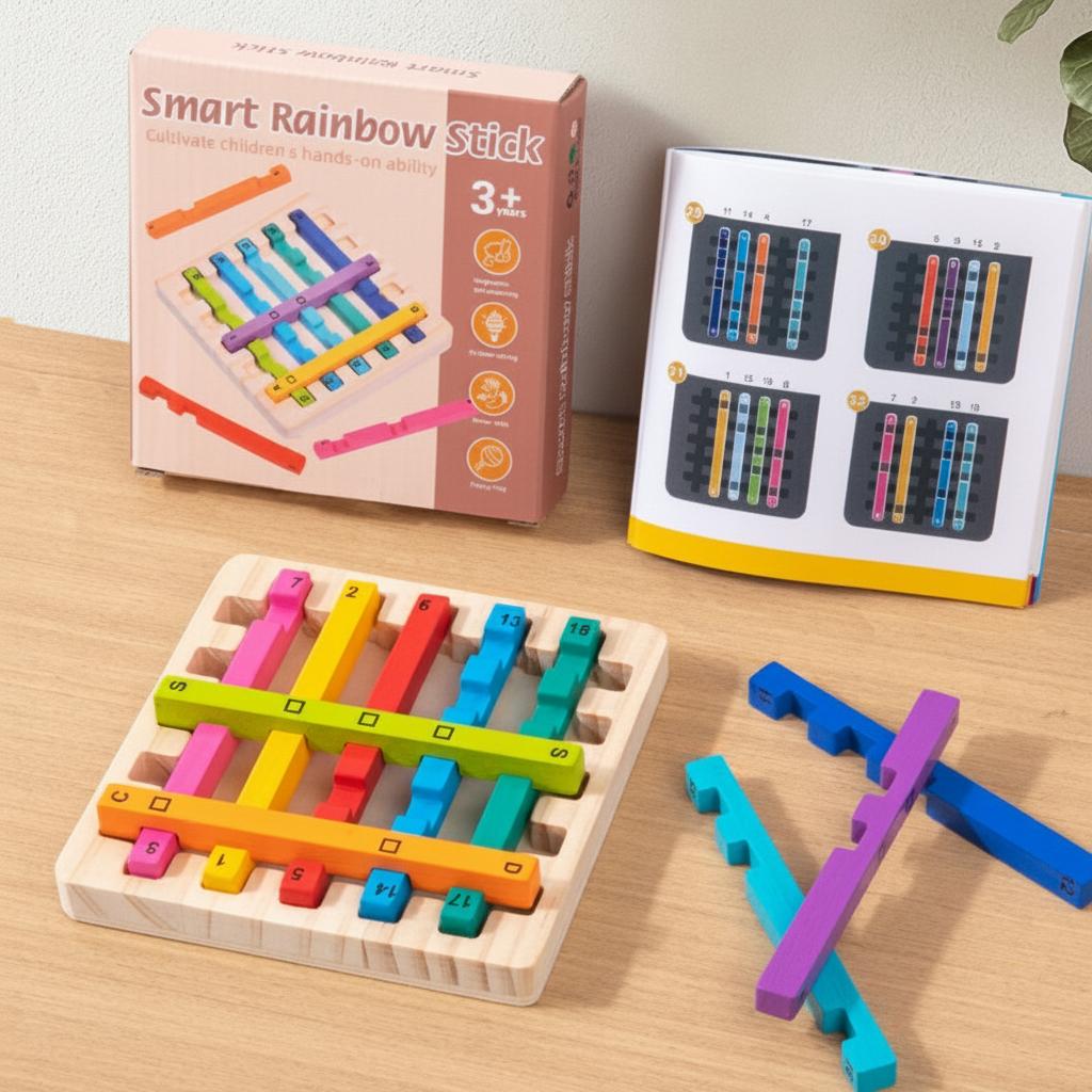 Wooden-Rainbow Stick Puzzle Toy For Kids Logic Thinking Training Board Game
