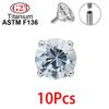 10 шт. ASTM F136 Титан Внешняя резьба Кубический цирконий Топ для пирсинга губ, лабрета, ушей, сережек G23, аксессуар для пирсинга тела
