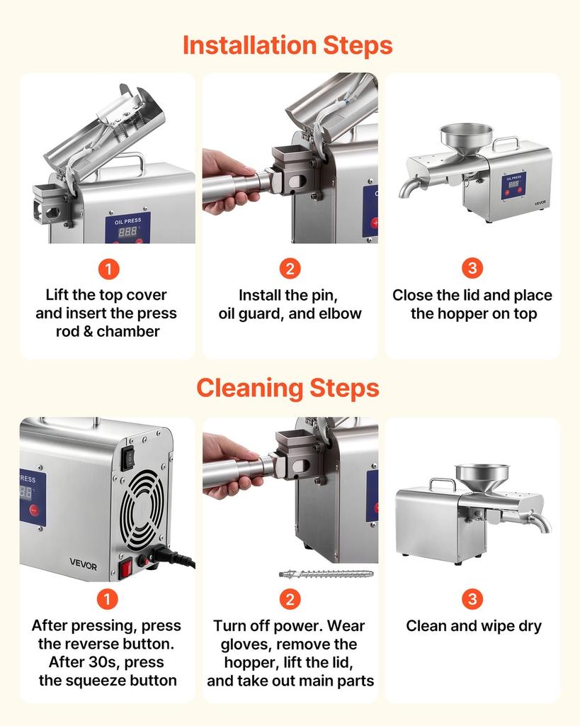 Oil Press Machine, 3.75KG/H Capacity, 750W Oil Extractor Machine, Automatic Electric Oil Maker for Home Commercial Use, 50-300 Hot Pressing for