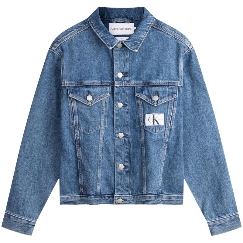 Calvin Klein Minimalist Fabric Label Vintage Studded Button Down Collar Cotton Denim Jacket Women Jacket Light-Blue J223849