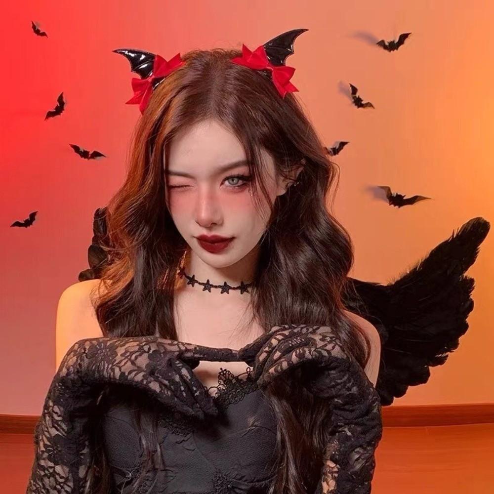 2 Pcs Y2K Bat Wings Hair Clips Bow Devil Horn Hair Clips Fashion Bat Duckbill Clips Cosplay