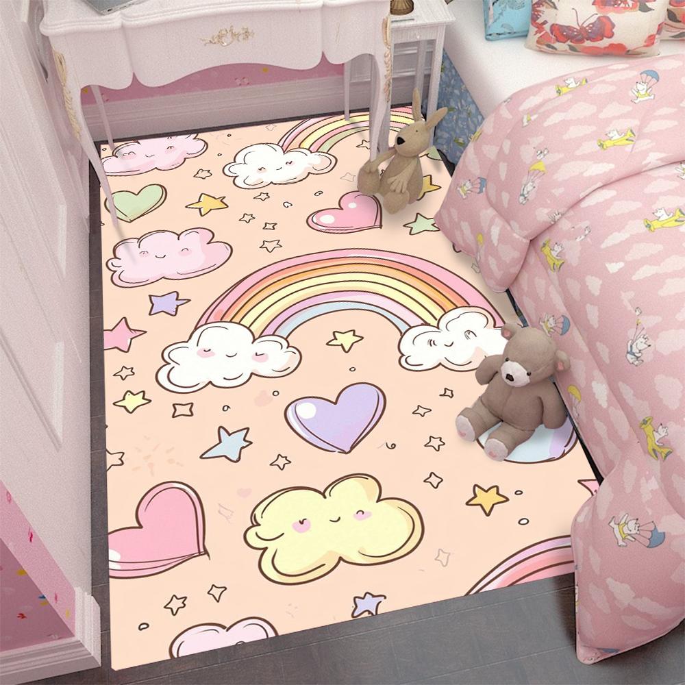 CKawaii Star Rainbow Rug Kids Carpets for Girls Home Living Room Child Rug Bedroom Sofa Doormat Floor Mats Gift
