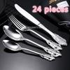 6 наборов по 24 предмета из нержавеющей стали марки 304, столовые приборы в стиле ретро-дворца, столовые приборы для стейков в стиле вестерн, позолоченная высококачественная столовая посуда