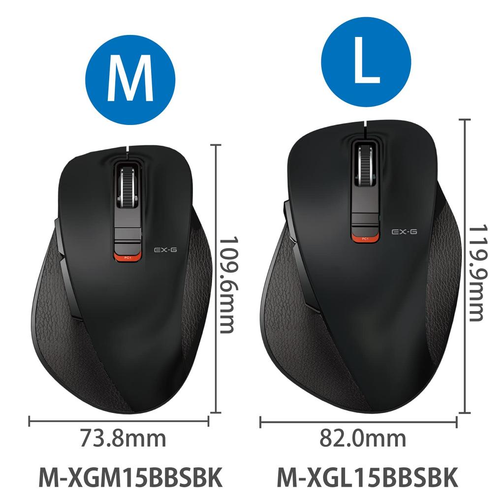 Elecom Беспроводная мышь Bluetooth EX-G Grip Бесшумный дизайн 5 кнопок Multi-Pairing Размер M Черный M-XGM15BBSBK