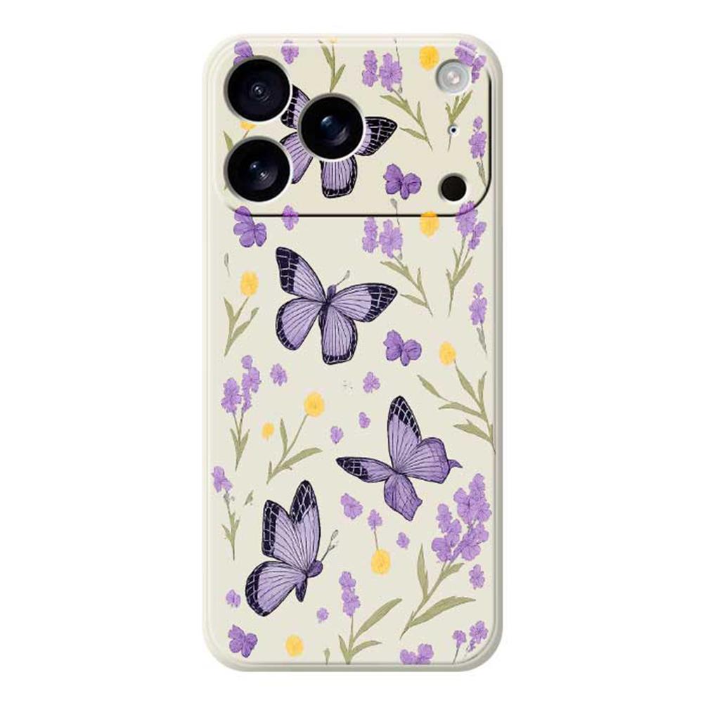 For iPhone 17 Pro Max Case Purple Butterflies Pattern Printing Straight Edge TPU Phone Back Cover