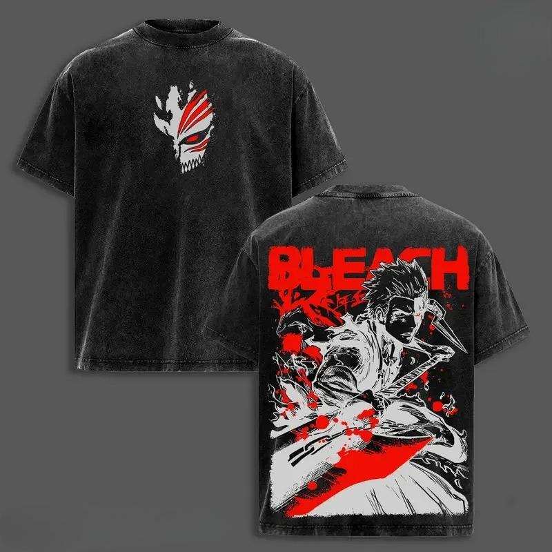 BLEACH Kurosaki Ichigo Graphic T-shirt Manga Print Vintage Washed Oversized T Shirt Men Women Clothing Cotton Short Sleeve Tee