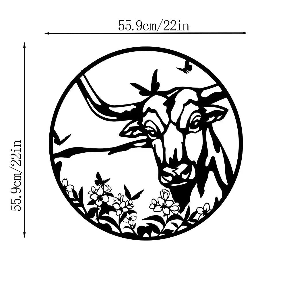 1pc Highland Cow Metal Wall Decor Texas Longhorn Cattle Artwork Animal Wall Art Sticker Interior Living Room/Home Decoration