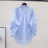 Blouses Women Stitching Striped White Shirts Tops Korean Style Loose Shirt