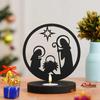 Nativity Scene Holy Family Jesus Birth Decorative Tea Light Candle Holder (Wooden Black) Christmas Decoration Items for Home Office
