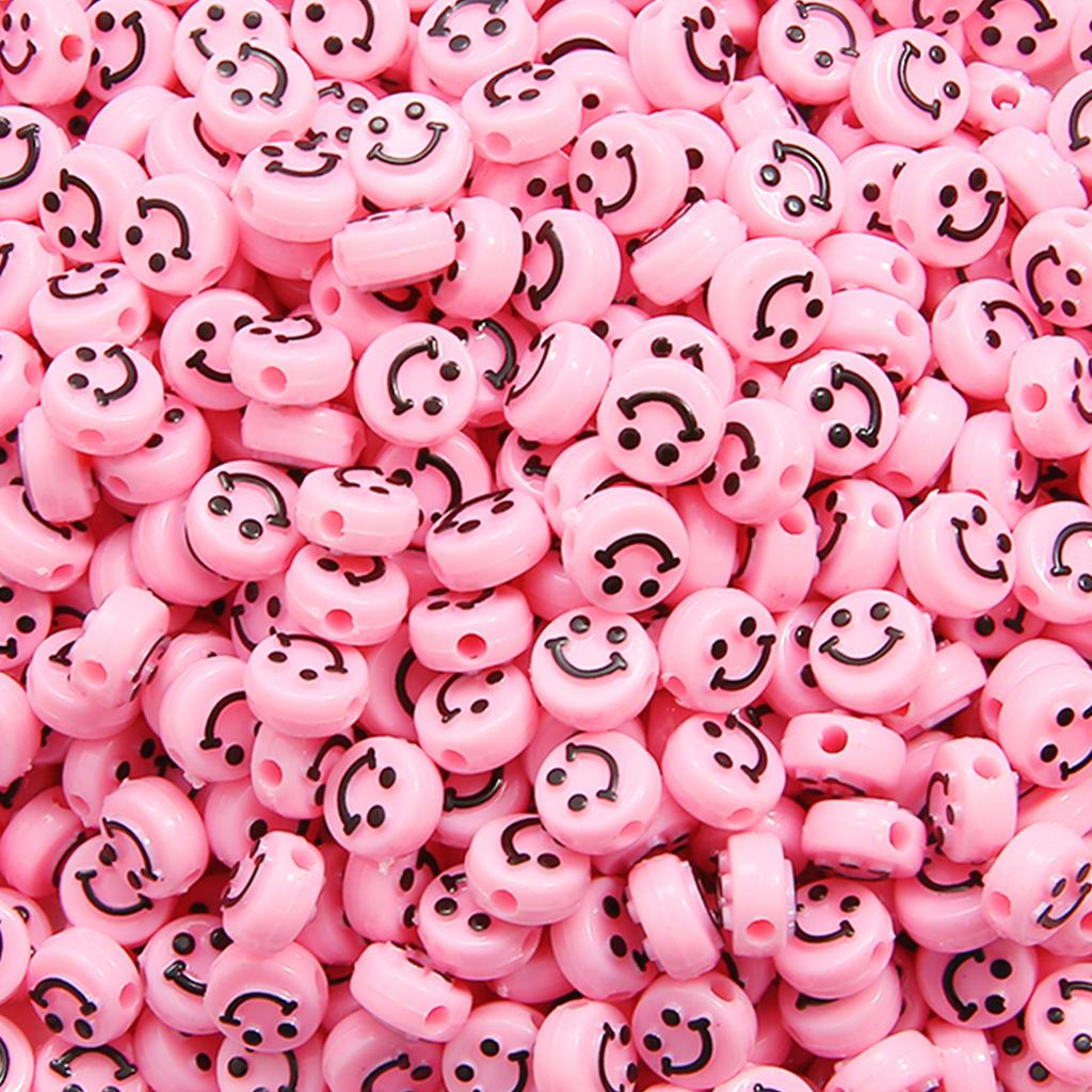 500Pcs Round Shape Acrylic Beads Spaced Smile Beads For Jewelry Making Craft Accessories