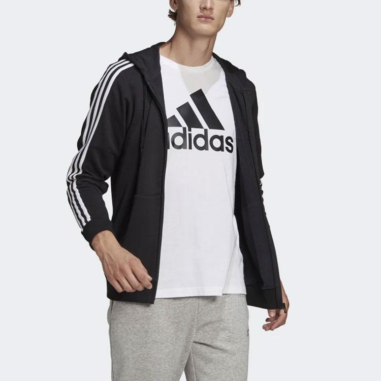 Adidas Мужская толстовка с капюшоном на молнии с 3 полосками, черная GK9032