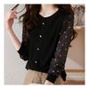 Navava Sheer Dot Round Neck Long Sleeve Blouse Nb1982