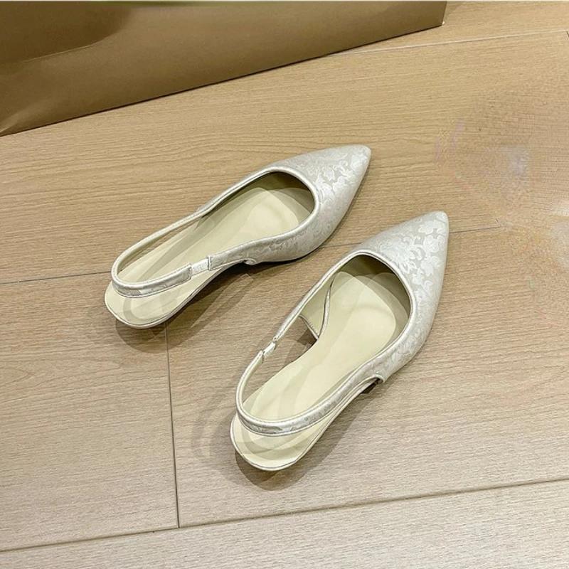 Женская летняя обувь Новые туфли на низком каблуке с открытой пяткой для женщин Модные туфли-лодочки с острым тонким каблуком Туфли-лодочки с открытым носком Босоножки