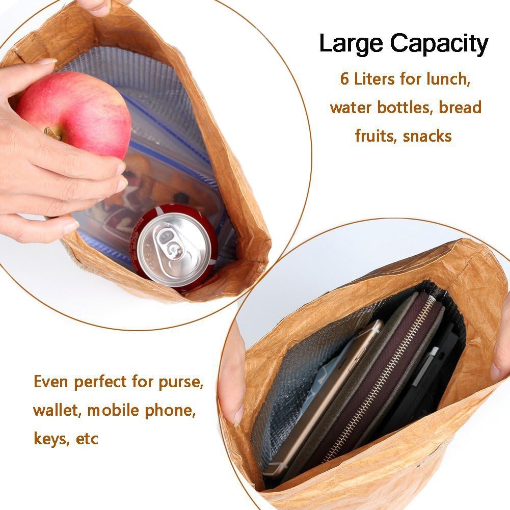 Hangnuo 2 Pack ulated Brown Paper Lunch Bags Reble, Retro Lunch Sacks for Adults Work Office, Brown Paper - 7.8 x 5.9 x 11.8 inches